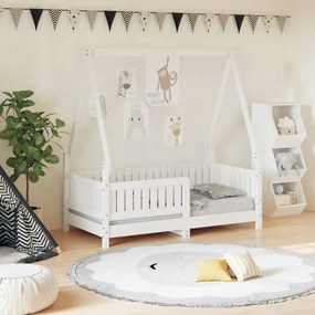 834502 vidaXL Cadru de pat pentru copii, alb, 70x140 cm, lemn masiv de pin