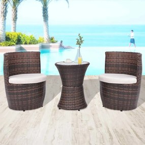 43111 vidaXL Set mobilier bistro cu perne, 3 piese, maro, poliratan