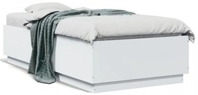 Cadru de pat cu lumini LED, alb, 90x190 cm, lemn prelucrat