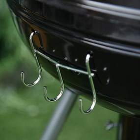 Gratar cu Carbune Capac si Termometru Outsunny, Grilaj Dublu, Metal Negru | Aosom RO