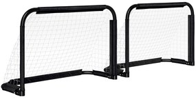 HOMCOM Set de obiective de fotbal, 2 obiective mini pliabile, cadru metalic, inclusiv unelte, 90 x 36 x 60 cm, Negru | Aosom Romania
