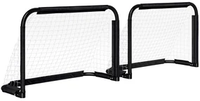 HOMCOM Set de obiective de fotbal, 2 obiective mini pliabile, cadru metalic, inclusiv unelte, 90 x 36 x 60 cm, Negru | Aosom Romania
