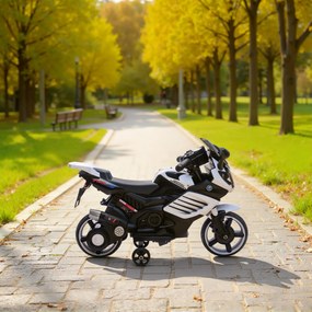 AIYAPLAY Motocicletă electrică pentru copii 18-36 luni, 6V, cu roți detașabile, faruri și muzică, albă | Aosom Romania