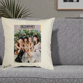 Perna Personalizata K-pop BLACKPINK Foto Grup, 40x40 cm, Ecru, Husa Detasabila, Perna Inclusa, BEKZ®