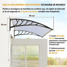 Outsunny Copertină Curbată pentru Exterior cu Panouri din Policarbonat și Sistem de Fixare Inclus | Aosom Romania