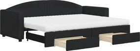 vidaXL Pat de zi cu extensie și sertare, negru, 80x200 cm, textil