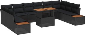 vidaXL Set de canapele pentru grădină 11 pcs Negru Rattan poli