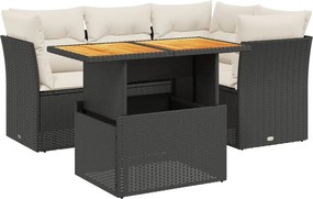 vidaXL Set mobilier de grădină cu perne, 5 piese, negru, poliratan