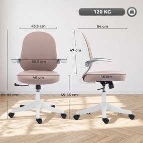 HOMCOM Scaun de Birou Ergonomic cu Brațe Rabatabile și Înălțime Reglabilă, Mesh Respirabil,  60,5x54x99 cm, Roz | Aosom Romania