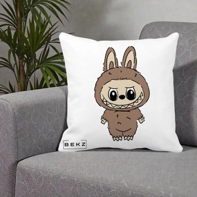 Perna Personalizata Labubu Maro Natural Solo, 40x40 cm, Alba Mata, Husa Detasabila, Perna Inclusa, BEKZ®