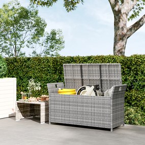 Outsunny Bancă cutie de depozitare exterioară din rășină țesută 250L cu pernă detașabilă, pentru grădină, balcon, crem | Aosom Romania