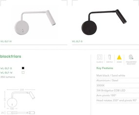 Aplica de perete cu reader LED Blackfriars negru