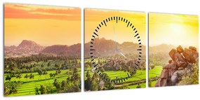 Tablou cu valea Hampi în India (cu ceas) (90x30 cm)