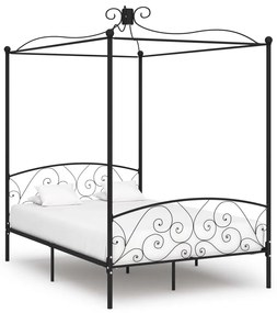 Cadru de pat cu baldachin, negru, 140 x 200 cm, metal Negru, 140 x 200 cm