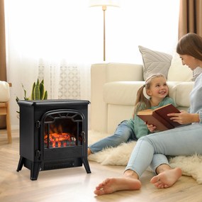 Semineu electric HOMCOM cu putere reglabila cu efect de flacara 900 W/1800 W, 36 x 25,5 x 41,5 cm, negru | Aosom Romania