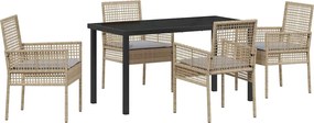 vidaXL Set de masă pentru grădină cu pernă 5 pcs Bej poliratan