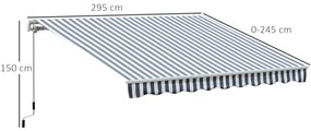 Outsunny Markiză cu Brațe Articulate Protecție Solară Manivelă Balcon Aluminiu Gri Alb 2,95 x 2,45 m | Aosom Romania