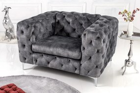 Fotoliu design Chesterfield, Catifea, Gri, MODERN BAROCK