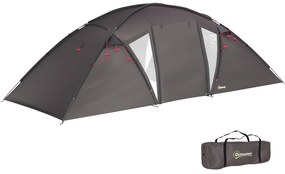 Outsunny Cort de camping familial pentru 4-6 persoane, cort tunel impermeabil 3000 mm cu 2 uși, sac de transport, negru | Aosom Romania