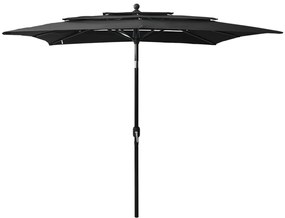 Umbrela de soare 3 niveluri, stalp aluminiu, negru, 2,5x2,5 m