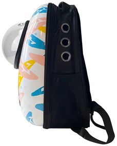 Rucsac pentru transportul animalelor de companie, alb cu model frunze