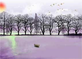 Tablou pe sticlă - Barcă pe lac (70x50 cm)
