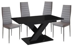 Set de sufragerie pentru 4 persoane Maasix BKG High Gloss negru cu scaune Grey Coleta