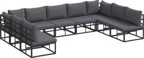 vidaXL Set de canapele pentru grădină cu pernă 9 pcs Negru Aluminiu