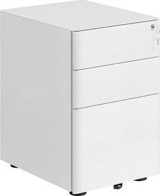 Vinsetto Fiset Metalic cu 3 Sertare și Sistem de Blocare, Mobilier de Birou pe Roti, 39x48x59cm, Design Compact, Alb | Aosom Romania