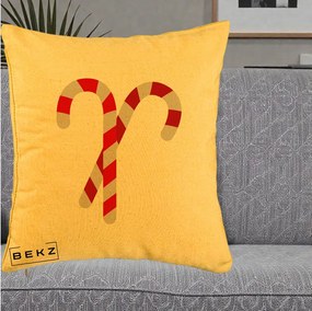 Perna Decorativa Candy Cane de Craciun, 40x40 cm, Galben, Husa Detasabila, Perna Inclusa, BEKZ®