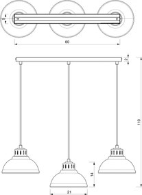 Lampă suspendată SVEN cu cablu, 3xE27/15W/230V, crem
