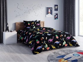 Set lenjerie de pat din microfibra pentru copii DINO SPACE colorat + husa de perna 50 x 70 cm GRATUIT