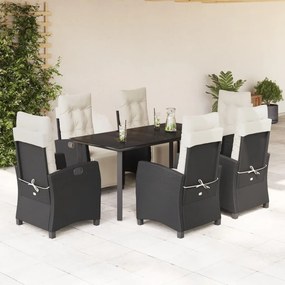 3212957 vidaXL Set mobilier de grădină cu perne, 7 piese, negru, poliratan