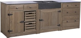 Set mobilier rustic de bucătărie din lemn de pin și blat din piatră neagră, 236 x 55 x 86 cm, „Cottage Kitchen Set"