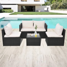 43110 vidaXL Set mobilier de grădină cu perne, 5 piese, negru, poliratan