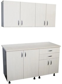 Bucatarie Sofia 140 cm, carcasa wenge,fronturi ladin, blat travertin