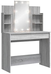 Masa de toaleta cu LED-uri, gri sonoma, 96x40x142 cm