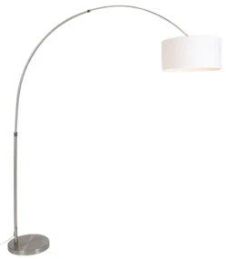 Lampă cu arc din oțel cu abajur din stofă alb 50/50/25 reglabil - XXL