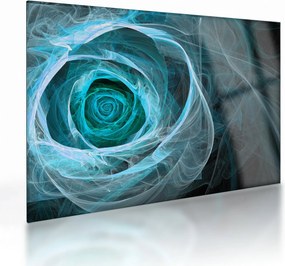 Tablou pe sticlă - Abstract trandafir albastru cu fundal negru (70x50 cm)