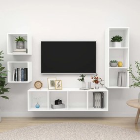 vidaXL Set de dulapuri TV, 4 piese, alb, lemn prelucrat