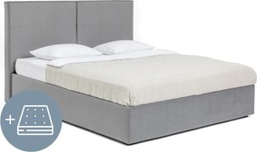 Pat dublu tapițat gri cu spațiu de depozitare cu saltea/ somieră 160x200 cm Thessa Bold - Bonami Selection