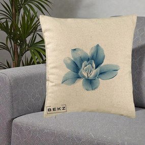 Perna Decorativa Magnolie Albastra Acuarela, 40x40 cm, Bej, Husa Detasabila, Perna Inclusa, BEKZ®
