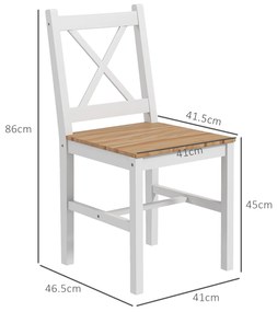 HOMCOM Set 4 Scaune cu Spătar Transversal, Scaune Clasice din Lemn de Pin, 41x46.5x87 cm, Alb | Aosom Romania