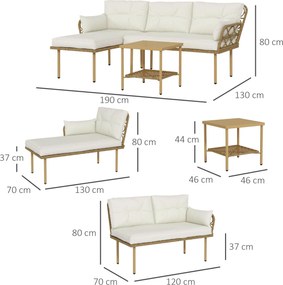 Outsunny Set Mobilier Grădină 4 Persoane, 3 Piese cu Măsuță de Cafea, Perne Confortabile Incluse, Ratan Crem | Aosom Romania