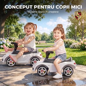 AIYAPLAY Mașinuță de Împins pentru Copii cu Licență Porsche, Claxon, Faruri și Sunet de Pornire, PP, Alb | Aosom Romania