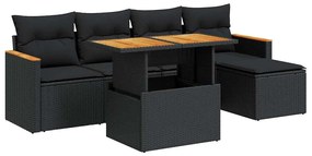 3327471 vidaXL Set mobilier grădină perne 6 piese negru poliratan/lemn acacia