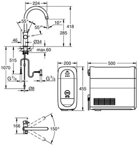 Grohe Blue Home Ondus Baterie de bucatarie cu sistem de filtrare, racire si acidulare, pipa C, cupru mat (brushed warm sunset)