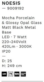 Pendul LED decorativ portelan mocha, sticla alb, NOESIS