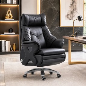 Prestige Executive AeroComfort P212 – Scaun Executiv Premium din Piele Naturală, Reclinabil Electric, Încălzire, Ventilație și Masaj Airbag, Suport pentru Picioare, 150 kg, Negru