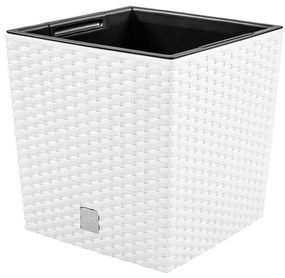 Ghiveci de flori, Prosperplast, Rato Low, patrat, 6.8 L, imitatie ratan, alb, 20x20x20.2 cm